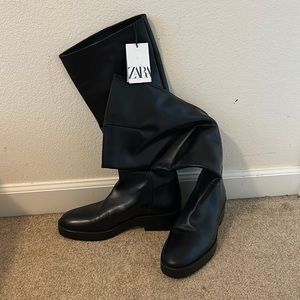 Nwt zara genuine leather knee high boots sz 6 1/2 #zara